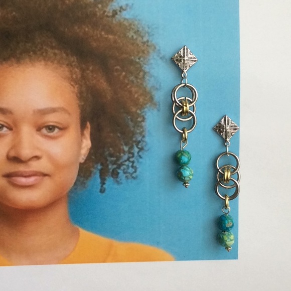 African Turquoise Dangle Earrings - Picture 1 of 7